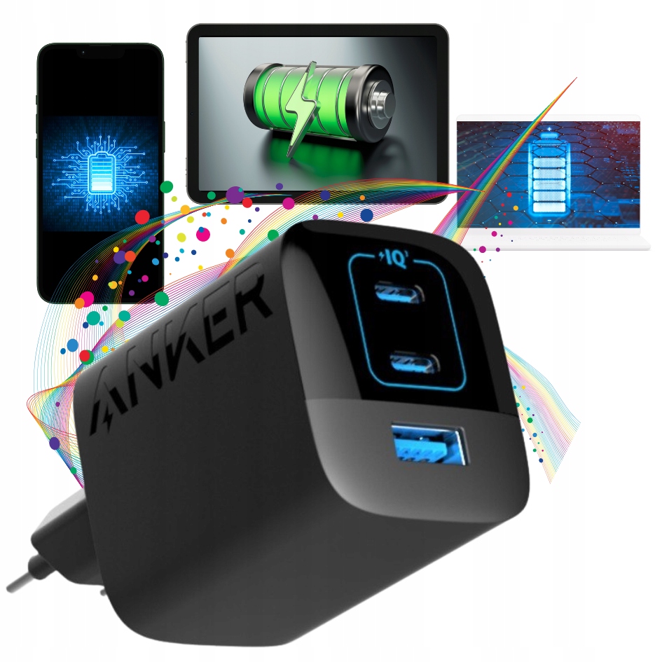 Anker Charger 336 67W 1xUSB-A 2xUSB-C Čierny